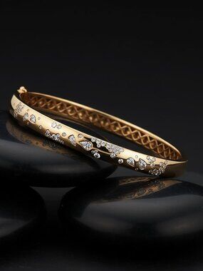 Essential Lustre 14K (or 18k upon request) Yellow Gold Diamond Bangle Bracelet